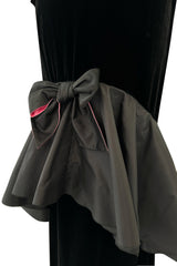 Exceptional Fall 2005 Original Valentino Runway Look 82 Black Velvet Dress w Bows, Silk Tiers & Pink Detailing