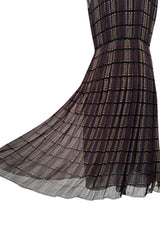 Prettiest Spring 2004 Prada Runway Look 31 Feather Light Grey & Green Silk Chiffon Plaid Dress