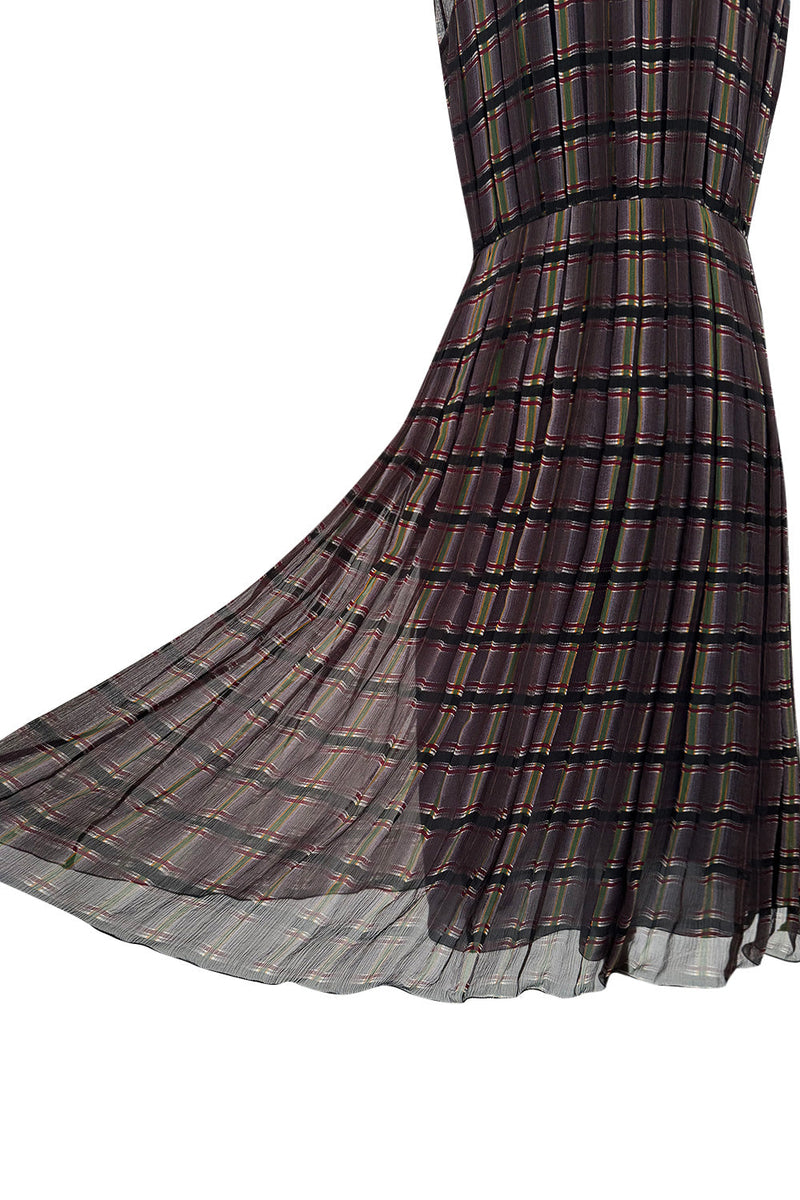 Prettiest Spring 2004 Prada Runway Look 31 Feather Light Grey & Green Silk Chiffon Plaid Dress