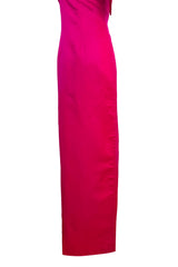 2000s Valentino Roma Brillaint & Vibrant Pink Silk One Shoulder Dress w Draped Front Panels