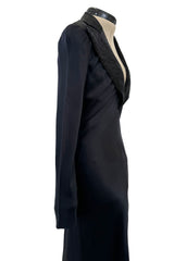 Fall 2007 Alexander McQueen Black Bias Cut Hammered Silk Dress w Beaded Collar