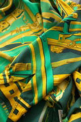 Fantastic Vintage 1999 Hermes Rythmes du Monde by Laurence Bourthoumieux Green Silk Twill Top