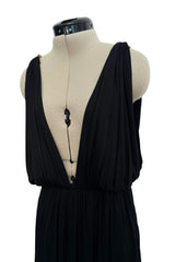 Sensual Spring 1973 Yves Saint Laurent Runway Black Silk Jersey Front, Side & Back Plunge Dress