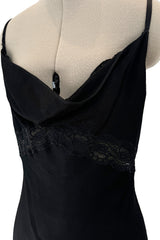 Exceptional Spring 1999 Christian Dior by John Galliano Black Bias Cut Silk Dress w Lace Detailing