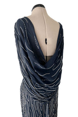 Spring 2006 Christian Dior by John Galliano Blue Bias Cut Silk Chiffon Dress w Silver Sequins & Beads