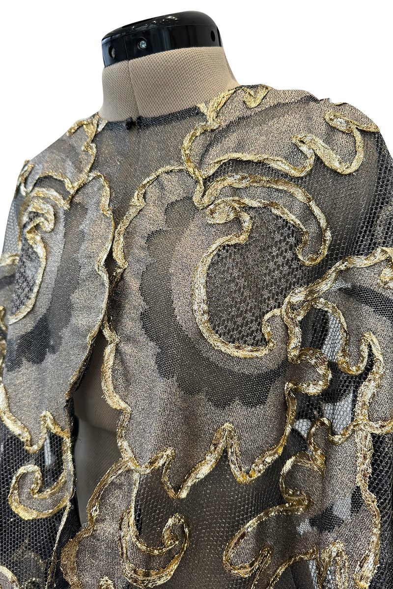 Phenomenal Fall 1993 Paco Rabanne Haute Couture Runway Sample Look 51 Metallic Gold & Silk Net Evening Caftan Coat
