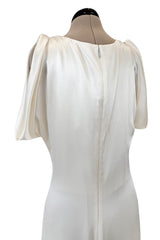 Minimalist 2011 Alexander McQueen Bias Cut Liquid Silk Satin Ivory Dress w Amazing Sleeves