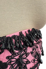 Exceptional Spring 2004 Oscar de la Renta Runway Look 39 Strapless Pink Silk w Black Embroidery & Beads