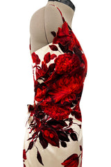 Rare & Beautiful 1950s Philip Hulitar Couture Dress w Fused Velvet Roses on a Rich Ivory Silk