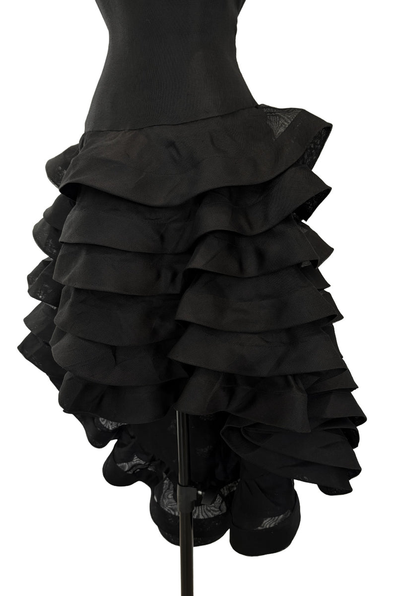 Gorgeous Spring 1992 Oscar de la Renta Runway Black Silk Organza Net Ruffled Off Shoulder Dress