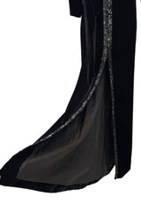 Fall 1998 Yves Saint Laurent Runway Black Velvet Dress w Elaborate Black Sequin Detailing