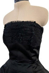 Extraordinary Winter 1954 Cristobal Balenciaga Haute Couture Strapless Black Silk Dress w Lace Bodice