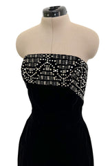 Incredible 1950s Maria Antonelli Roma Rare Alta Moda Couture Velvet Beaded Strapless Dress