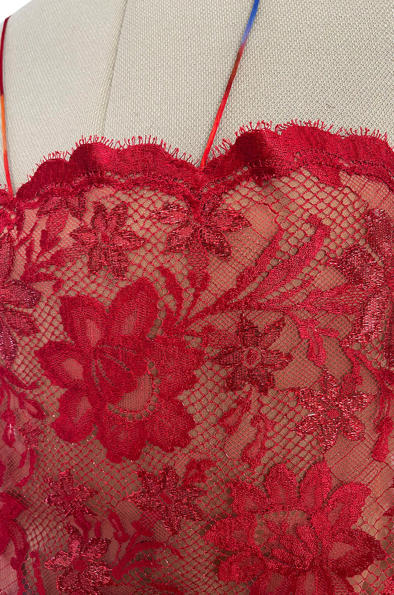 1970s Galanos Couture Silk Chiffon Pant & Over Dress Set w Metallic Lace Detailing