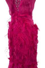 1990s Thierry Mugler Pink Silk Organza Halter Dress w Full Lower Skirts & Sequin Detailing