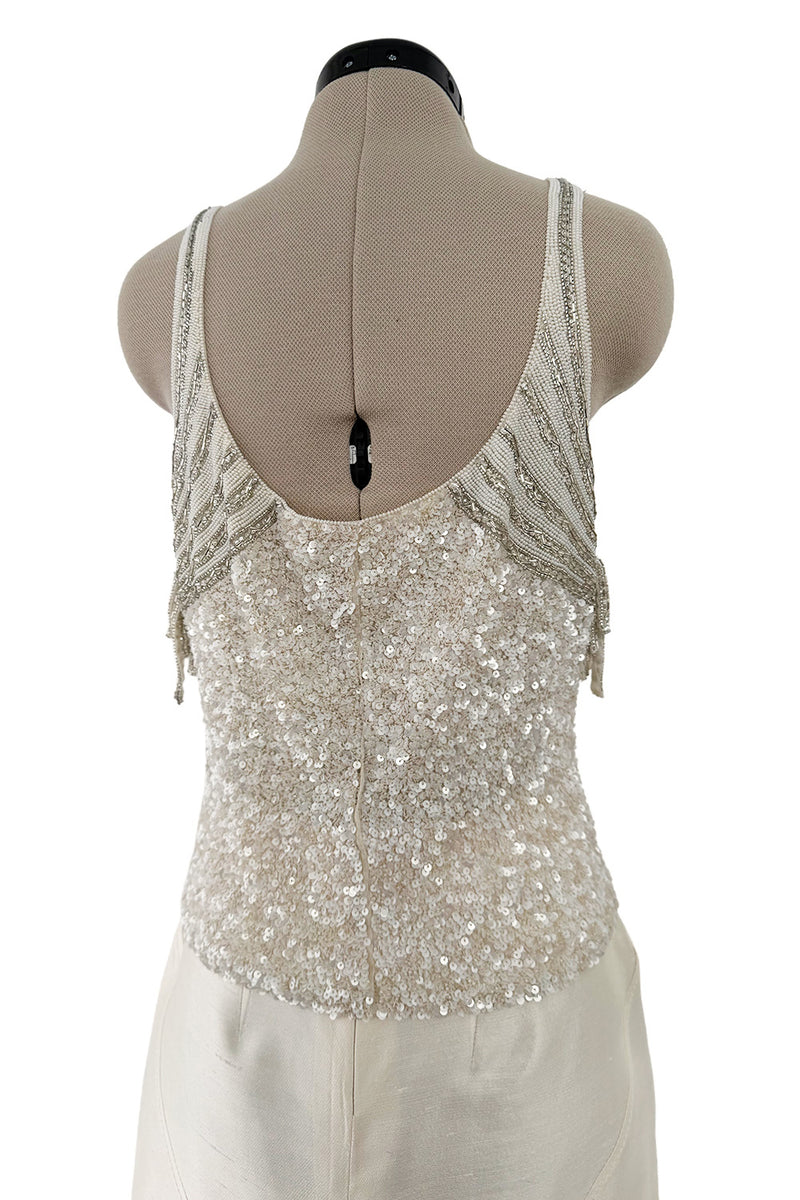 Extraordinary Spring 2001 Original Valentino Runway Look 73 Sequin Top & Ivory Silk Skirt Set