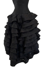 Gorgeous Spring 1992 Oscar de la Renta Runway Black Silk Organza Net Ruffled Off Shoulder Dress