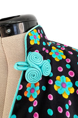 Prettiest Early 1970s Oscar de la Renta Floral Printed Halter Dress w Frog Knots & Open Back