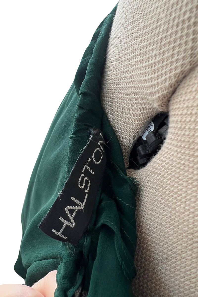 Incredible circa 1973 Halston Couture Green Silk Chiffon Backless & Plunging FrontJumpsuit
