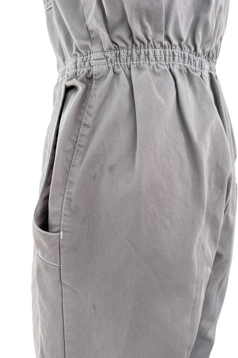 Amazing Unlabeled Vintage Starpless Grey Cotton Canvas Jumpsuit w Top Stitching & Pockets