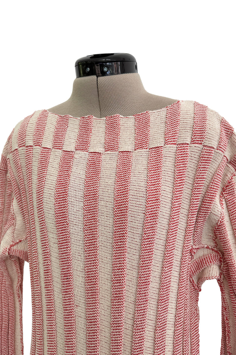 Iconic Spring 2017 Celine by  Pheobe Philo Pale Red-Pink & Ivory Knit Sweater Dress w Exaggerated Ribbing
