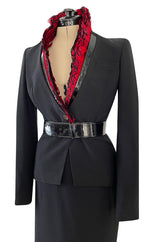 Spectacular Spring 2008 Alexander McQueen 'La Dame Bleue' Look 26 Red Feather Trim Black Suit