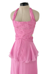 Dreamiest Spring 2007 Valentino Pleated & Bias Cut Pink Silk Chiffon Dress w Open Tie Back