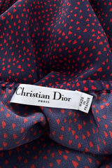 Sweetest Recent Christian Dior Deep Blue Silk Dress w Scattered Red Heart Print & Balloon Sleeves