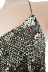 Fall 2015 Ralph Lauren Purple Label Runway Finale Look 43 Bronze Sequin Halter Dress w Open Back