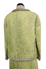 Fall 1966 Chanel Haute Couture by Coco Chanel Pale Green Metallic Lame Dress & Jacket Set