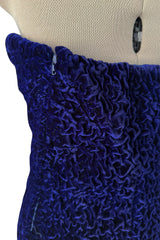 Fantastic Fall 1986 Yves Saint Laurent Runway Strapless Deep Purple-Blue Hand Gathered Velvet Dress