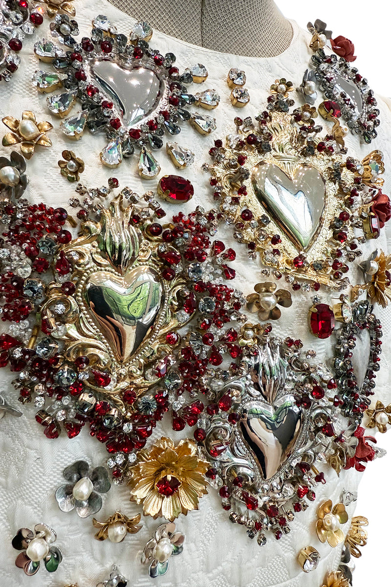 Spring 2015 Dolce & Gabbana Runway Look 48 Silk Brocade Mini Dress w Elaborate Front Embellishments