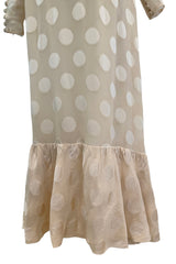 Amazing Fall 1973 Yves Saint Laurent Haute Couture Runway Off Shoulder Ivory Dress w Hand Applied Dots