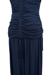 Fall 1985 Yves Saint Laurent Runway & Ad Campaign Blue Silk Jersey Tasselled Corset & Skirt Set