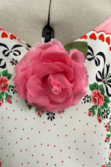 Prettiest Spring 2021 Rodarte Runway Look 20 Bias Cut Silk Pink Print Flower & Hearts Dress w Removable Flower