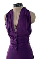 Beautiful Resort 2009 Christian Dior by John Galliano Purple Bias Silk Crepe Dress w Plunge Front & Train