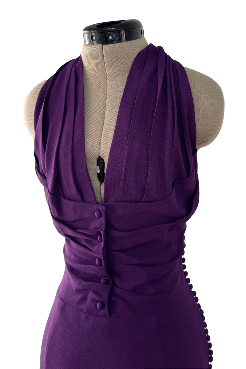 Beautiful Resort 2009 Christian Dior by John Galliano Purple Bias Silk Crepe Dress w Plunge Front & Train