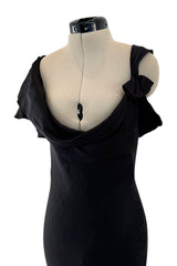 Phenomenal Spring 2007 Alexander McQueen Black Silk Bias Cut Dress w Sweeping Skirts