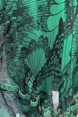 Well Documented Spring 1970 Unlabeled Thea Porter Green Butterfly Print Silk Chiffon Dress
