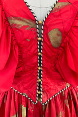 Rare Fall 1981 Fabrice Simon Couture Hand Painted Red & Gold Skirt & Top Dress Set