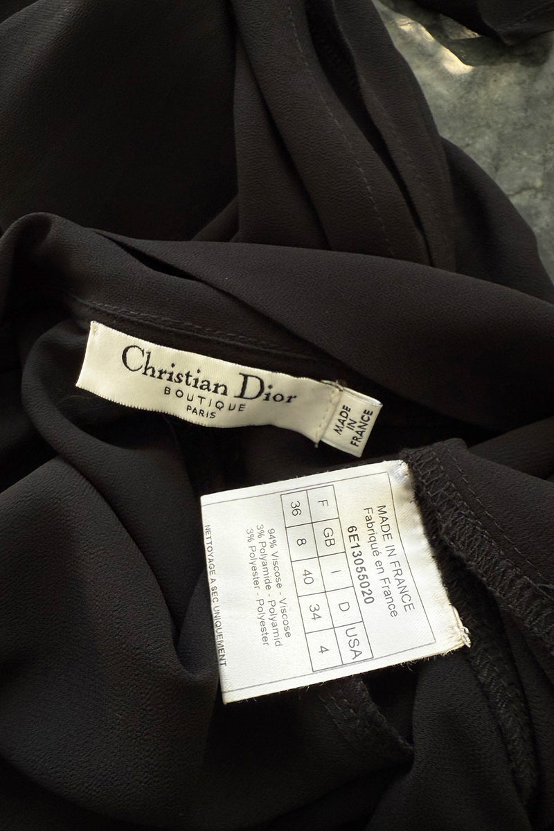 Gorgeous Spring 2006 Christian Dior by John Galliano Black Chiffon Bias Cut Dress w Capped Sleeve