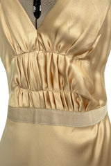 Exceptional Fall 2000 Prada by Miuccia Prada Backless Gold Bias Cut Silk Dress w Front Gathering Detail