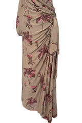 Resort 2008 Prada by Miuccia Prada Look 5 One Shoulder Floral Printed Silk Dress w Low Side Plunge