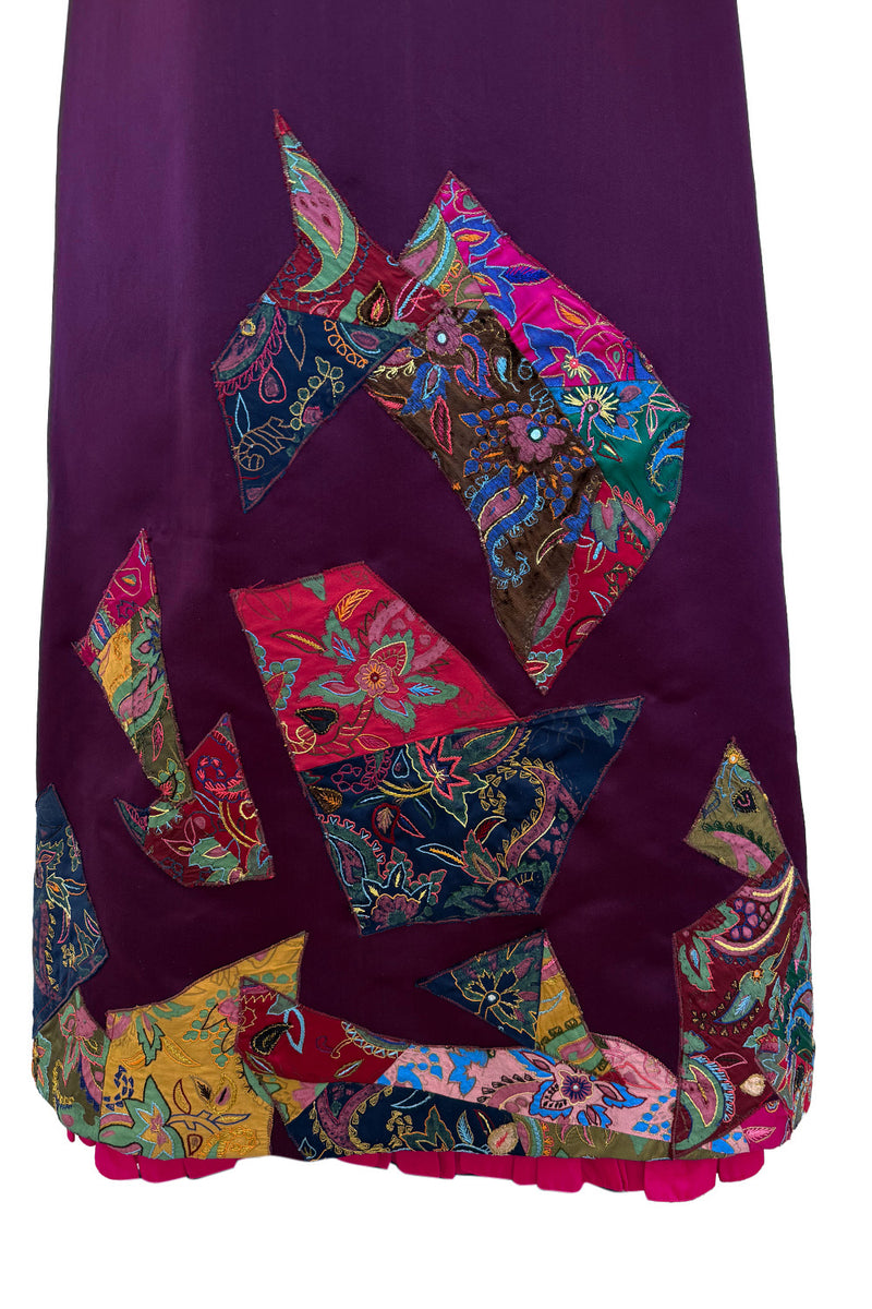 Fall 2002 Oscar de la Renta Runway Look 50 Purple Silk Dress w Hand Applied Patchwork