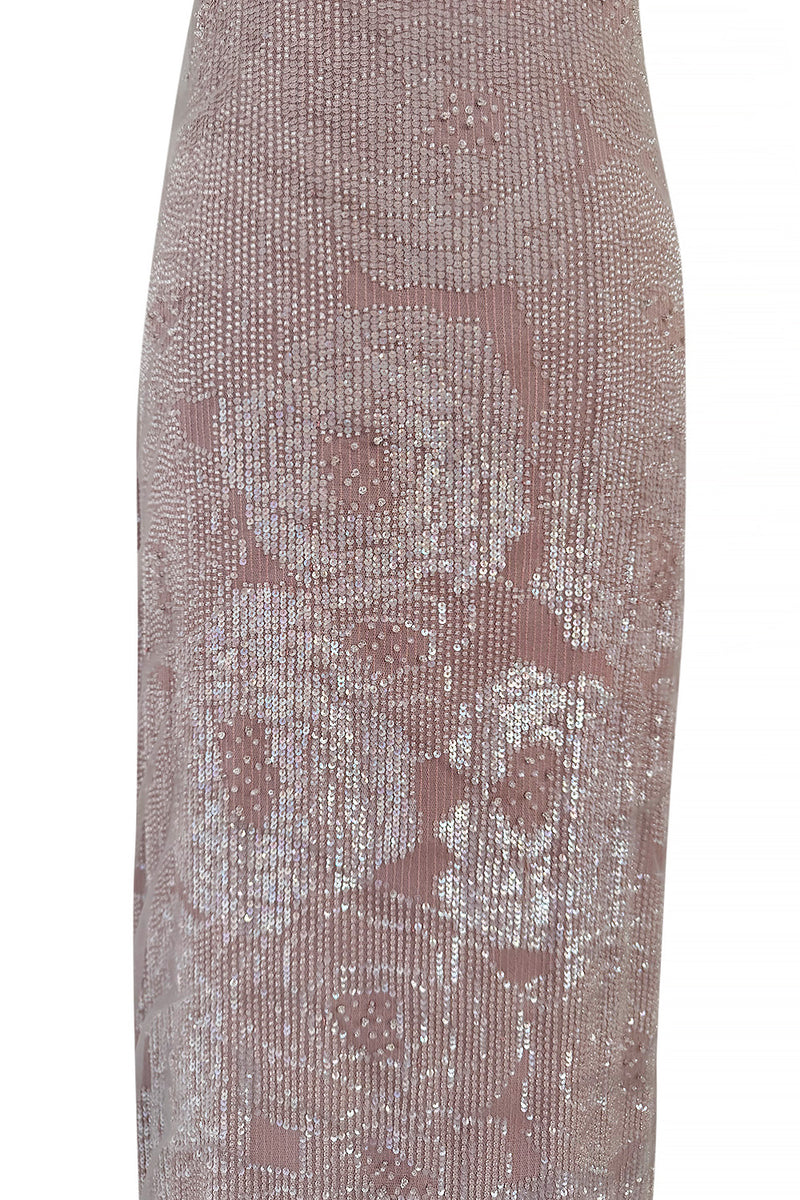 Exceptional Spring 1999 Giorgio Armani Runway Palest Ballet Nude Pink Floral Sequin Dress