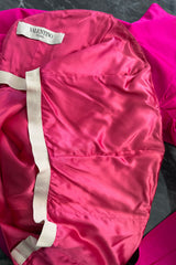 2000s Valentino Roma Brillaint & Vibrant Pink Silk One Shoulder Dress w Draped Front Panels