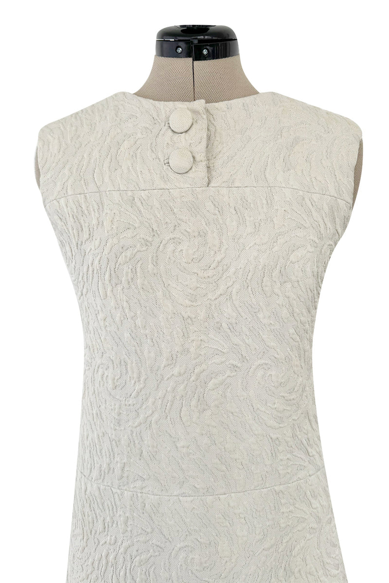 1960s Christian Dior Demi-Couture Textured Ivory Silk A-Line Dress & Matching Crop Jacket