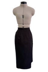 Fabulous Spring 1985 Emanuel Ungaro Haute Couture Runway Black Stripe Jacket & Skirt Set