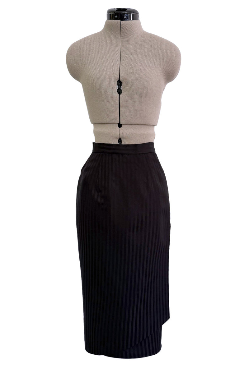 Fabulous Spring 1985 Emanuel Ungaro Haute Couture Runway Black Stripe Jacket & Skirt Set