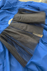 Prettiest 1980s Adele Simpson Blue Silk Plunge Wrap Dress w Brilliant Pink Sash & Caped Shoulders